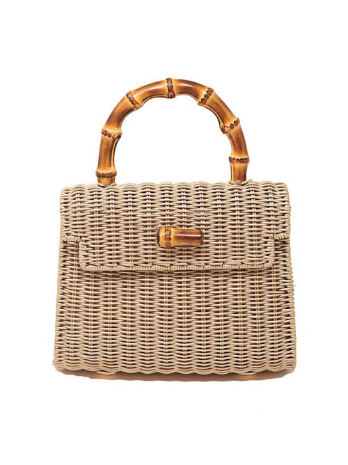 Mini bag in woven wicker with bamboo handle Laboratorio Capri | 110+PLATINO